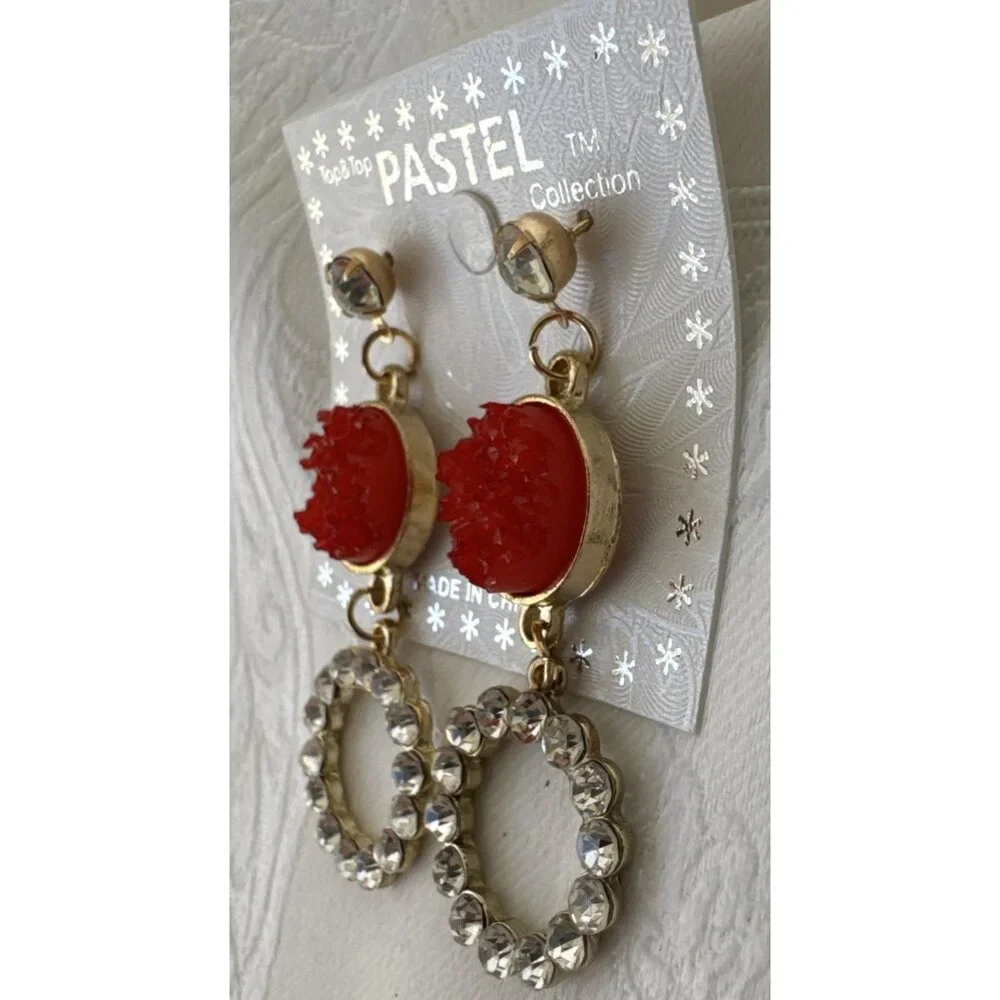 Mint Faux Crystal Gold Rhinestone Earrings Dangle Party Wedding Cruise NEW